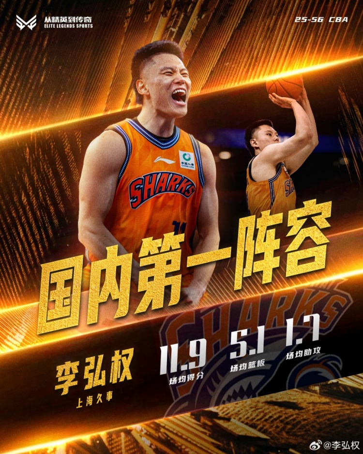 b体育-场均12+5入选本土一阵！李弘权更新社媒感恩认可！